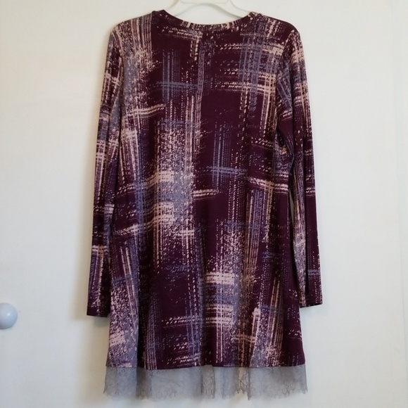 LOGO Lori Goldstein Purple Print Lace Blouse.Large - Picture 4 of 5